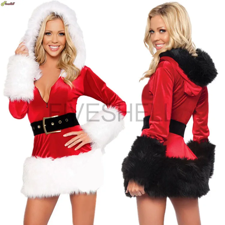 Xmas Miss Claus Dress Suit Women Christmas Fancy Party Dress Sexy Santa Outfits Hoodie Santa Claus Sweetie Cosplay Costumes