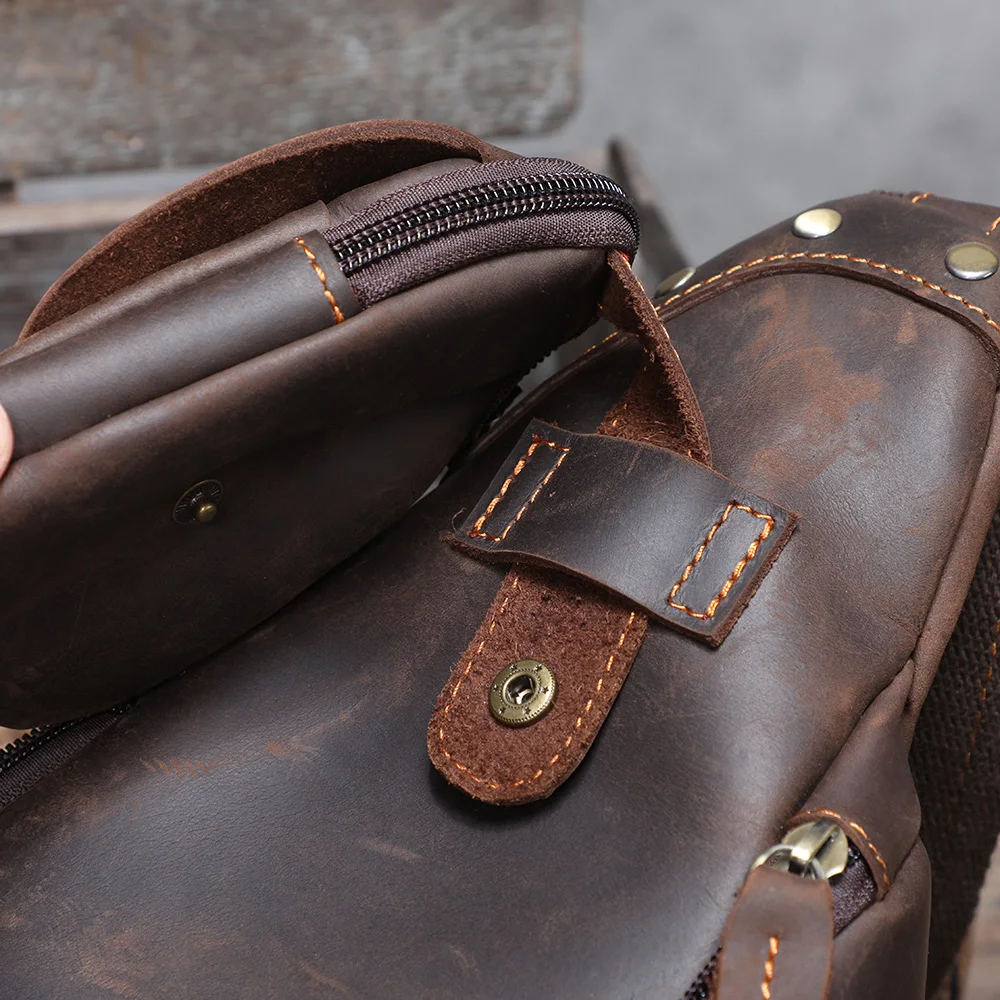 S.WORKER Echtleder Herren-Umhängetasche | Retro Crazy Horse Leder Tagesrucksack Umhängetaschen für Männer – Detail 19