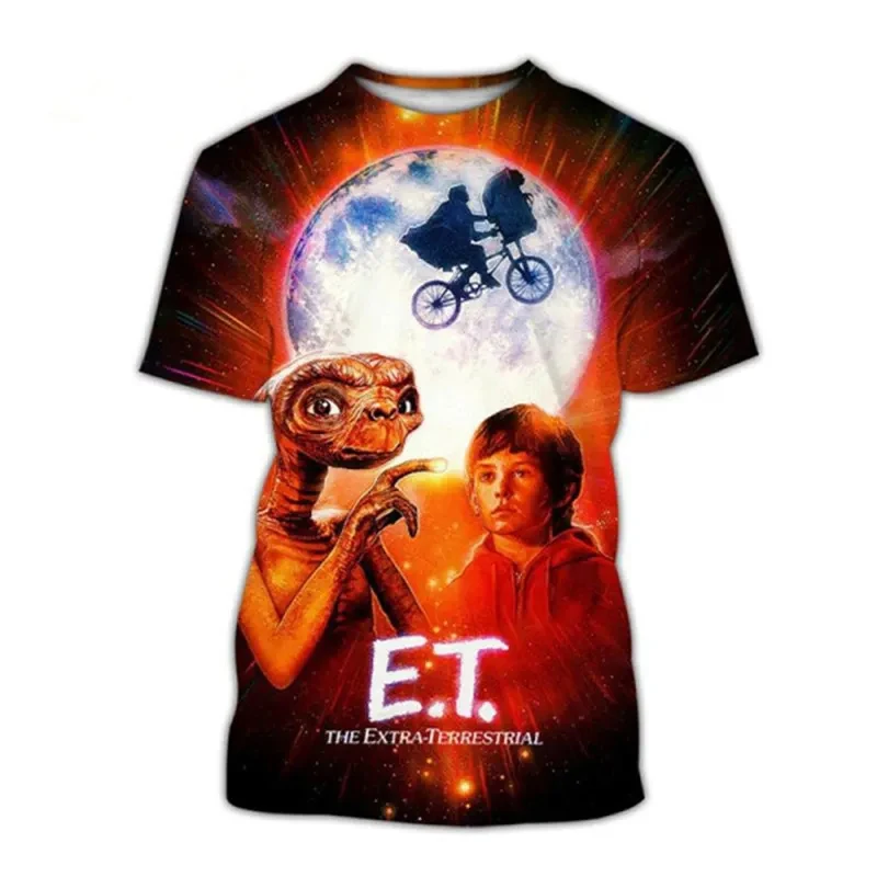 E. t. 男性と女性のための特大のTシャツ,3Dプリントの服,カジュアルウェア,半袖