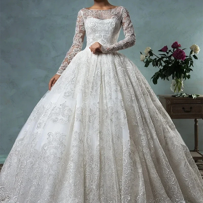 

Vintage Lace Long Sleeves Wedding Dresses 2024 A Line Appliques Bridal Gowns Sweep Train Romantic Vestidos De Novia Custom 2024