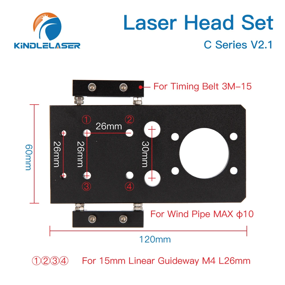 Testa laser CO2 KINDLELASER serie C Dia.18 FL38.1 e Dia.20 FL50.8 / 63.5/101.6mm Supporto per macchina da taglio per incisione laser (nero)