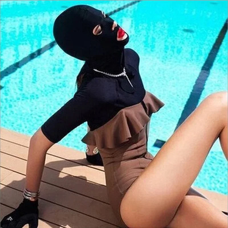 Women Men's Summer 3 Hole Full Face Swim Mask, Balaclava Funny Sun Protection for Swimming Surfing Beach Water Sports