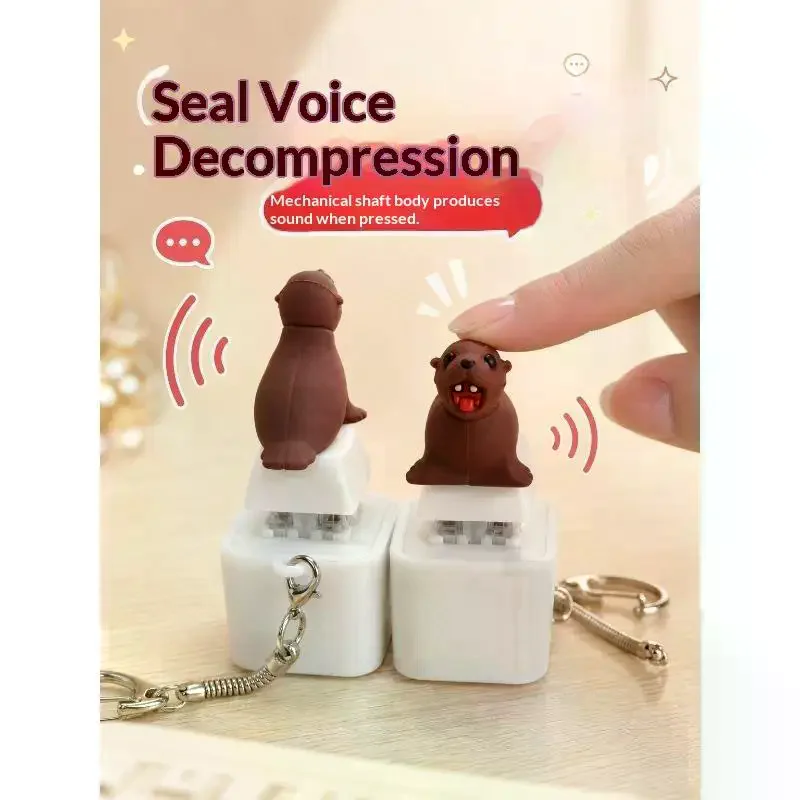 1Pcs Cute Seal Keycap Keychain Luminous Sounding Stress Relief Creative Fidget Toy Portable Electronic Pendant For Adult