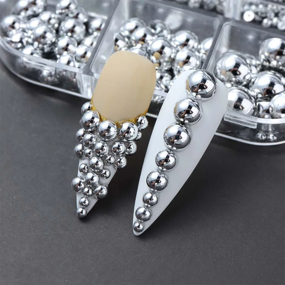 6 grades tamanho misto dourado prateado semicírculo pérolas encantos da arte do prego punk design gótico japonês decoração da arte do prego fornecimento de unhas