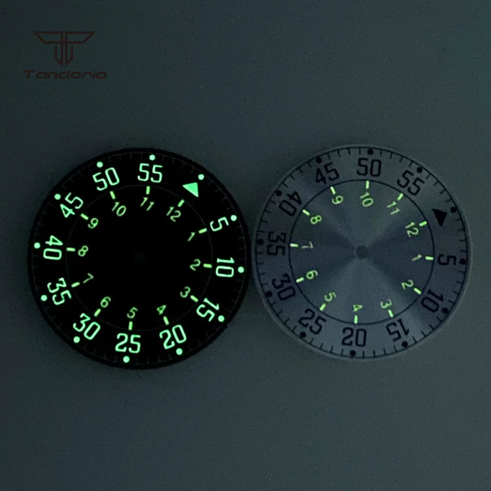 33.5mm Black/Silver Pilot Watch Dial Face Hands Set Green Luminous Fit NH35 NH36 ETA2824 2836 PT5000 ST2130 Automatic Movement