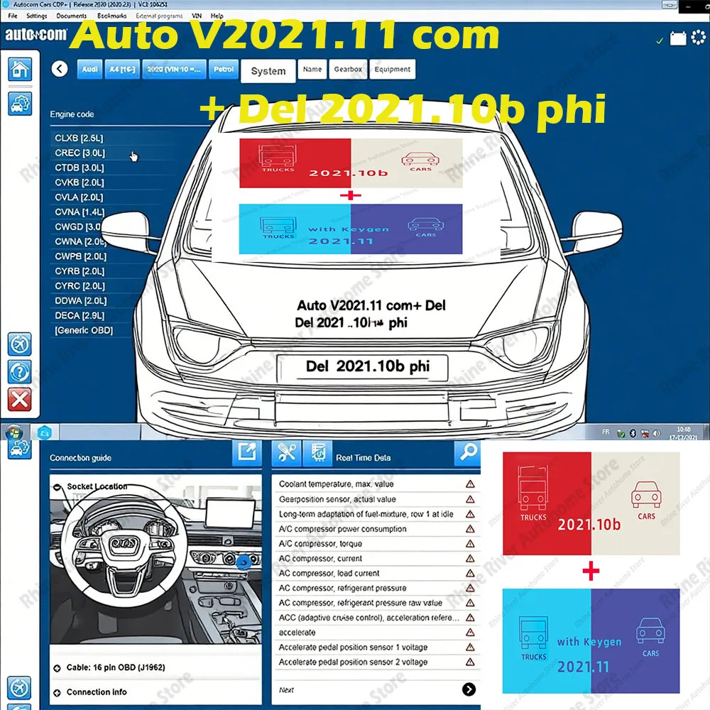 

Auto 2021.11 Com+Del 2021.10b phis OBD2 Diagnostic Tool with Keygen DS-150 Compatible with Bluetooth for auto-com Repair Del-phi