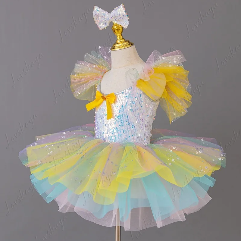 Girls Tutu Gauze Skirt with Fashion Gradual Change Sequins Children's Performance Clothing for Girls