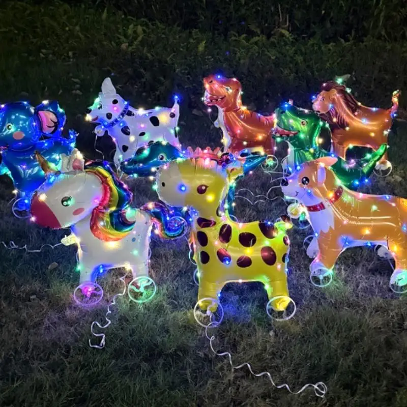 4D Cartoon Leuchtfolienballons Katze Hund Elefant Stehende Laufballons mit Rädern für Kindergeburtstagsfeier Dekoration Babyparty – Detail 2