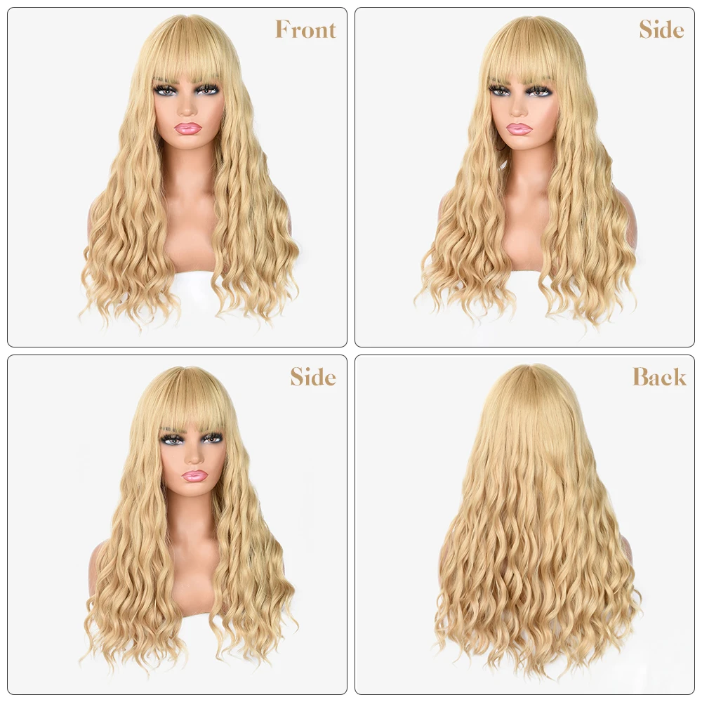 Long Curly Wavy Hair Wigs For Women Natural Water Wave Wig With Bangs Synthetic Cosplay Party Wig