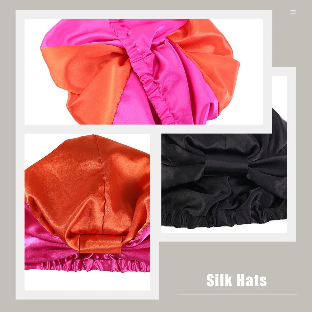 

2pcs Two-Tone Silk Turban Caps For Women Muslim Comfortable Durable Lightweight Hair Accessories Chic Headdress Practical Sleeve