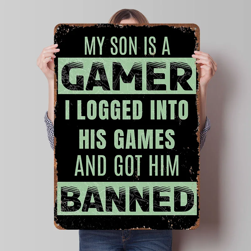 Got Him Banned Hilarious RPG Gaming Metal Poster Customized Wall Art Retro Vintage Tinplate Signs for Mancave Decoration Room