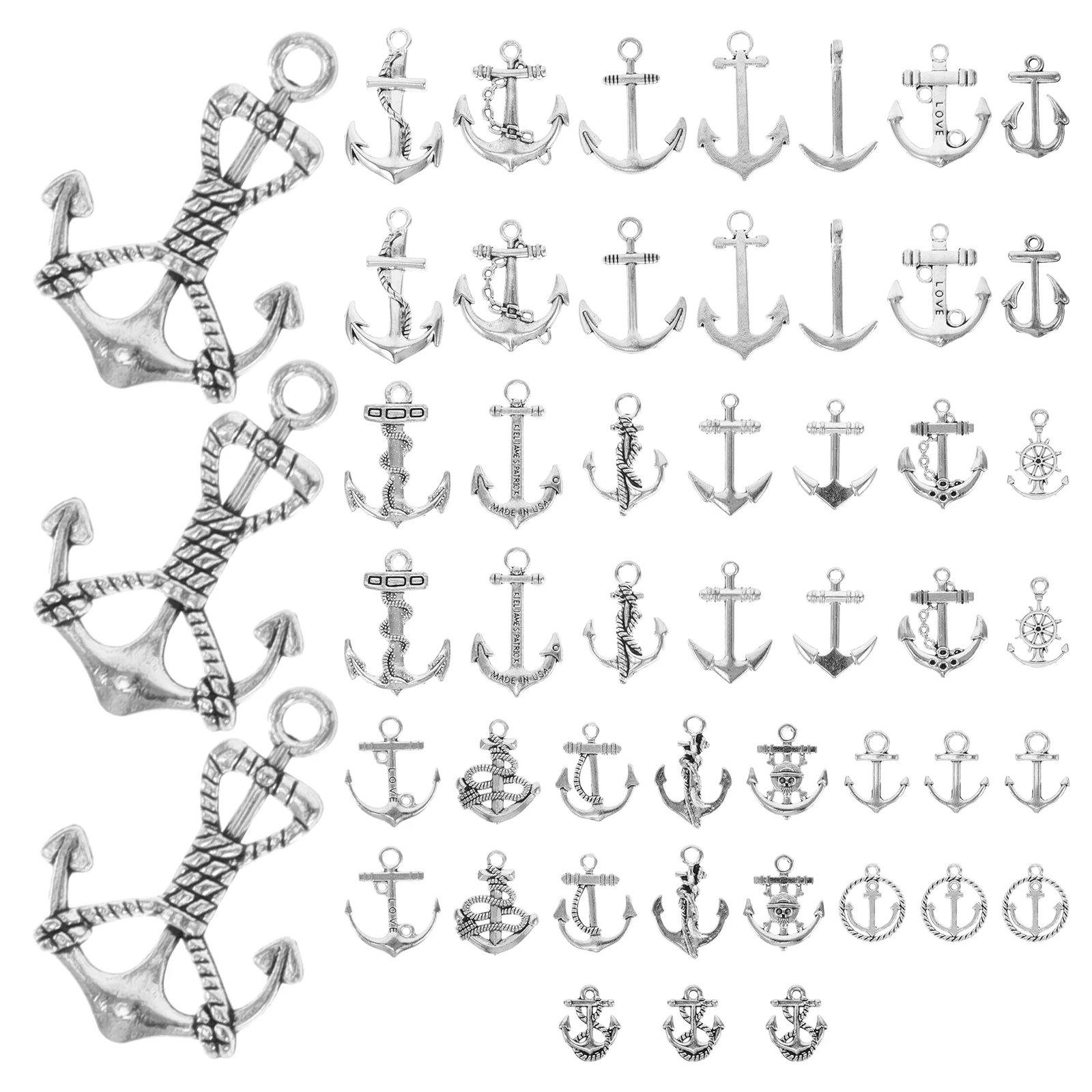 

50pcs Vintage Anchor Charms Zinc Alloy Pendant Keychain Accessories Nautical Diy Craft Jewelry Decorative Pendants Men Key Ring