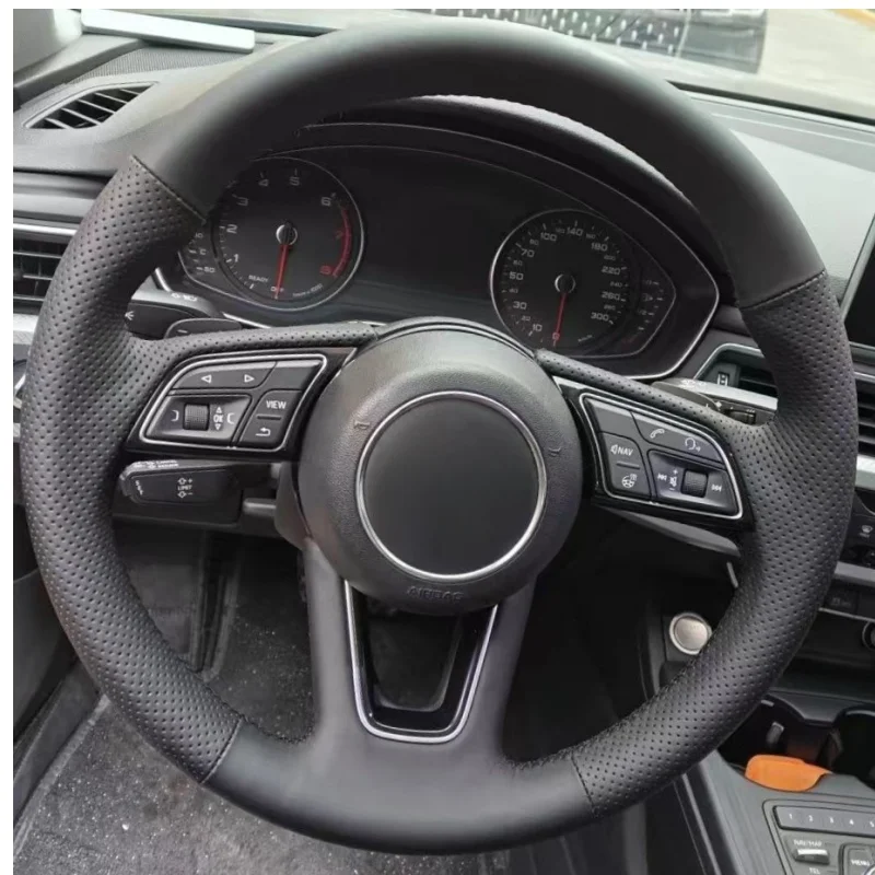 

Custom Hand-stitched Black Microfiber Leather Car Steering Wheel Cover For Audi A3 (8V) A4 (B9) Avant A5 (F5) A1 (8X) Sportback