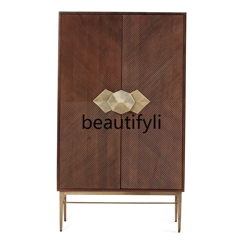 

Neoclassical solid wood carving flower wine cabinet Nordic light luxury dining side cabinet cabinet double door wardrobe locker