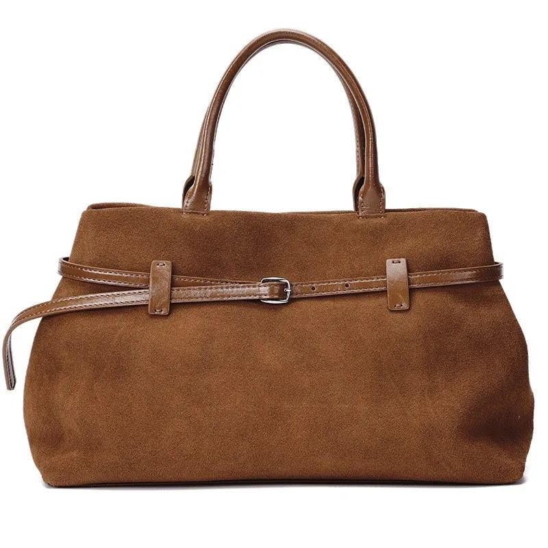 Oversized Suede Leather Briefcase Style Women Bag, Slouchy Handheld Shoulder Crossbody Commuter Handbag