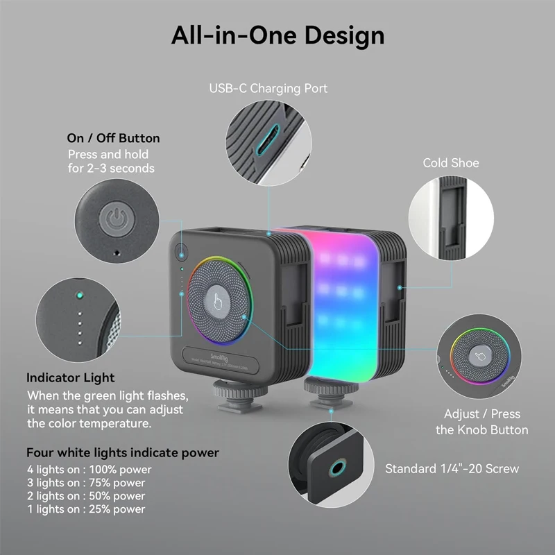 SmallRig P108 RGB Video Light Portable LED Camera Lamp 360° Full Color Photography Lighting for YouTube Vlogging -4055