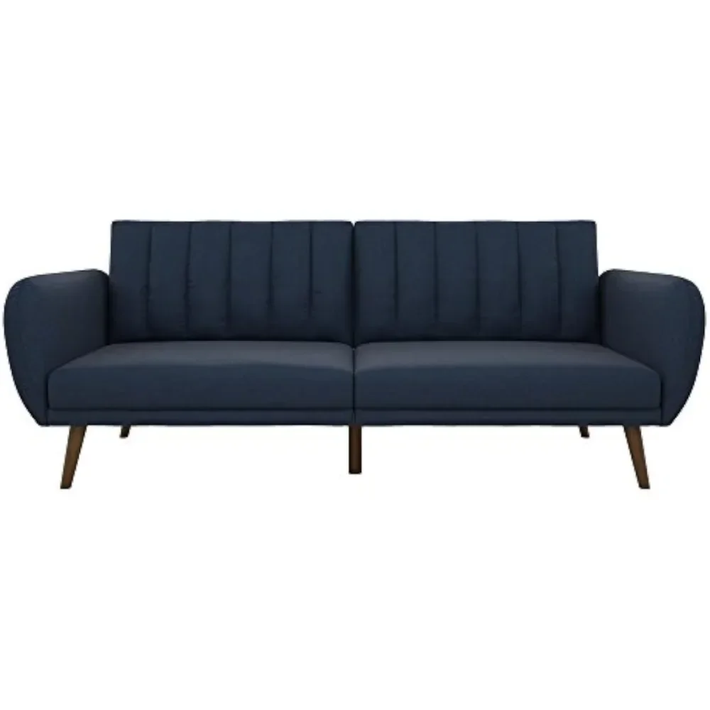 Sofa Futon, Premium Leinen polster und Holzbeine, blaues Leinen