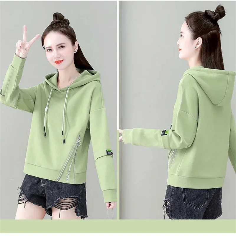 Kurze Kapuze Sweatshirt Frauen Bluse Alterung Frühling Herbst die neue Jacke lose koreanische Mantel große Größe lässige Tops weiblich