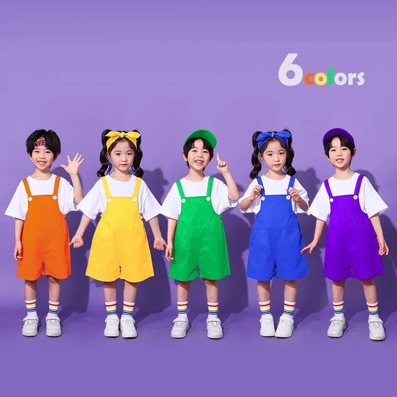 Children Hip Hop Colorful Overalls Suspender Shorts Girls Dungaree Kids Candy Color Short Jumpsuit Romper Boys Streetwear Pants