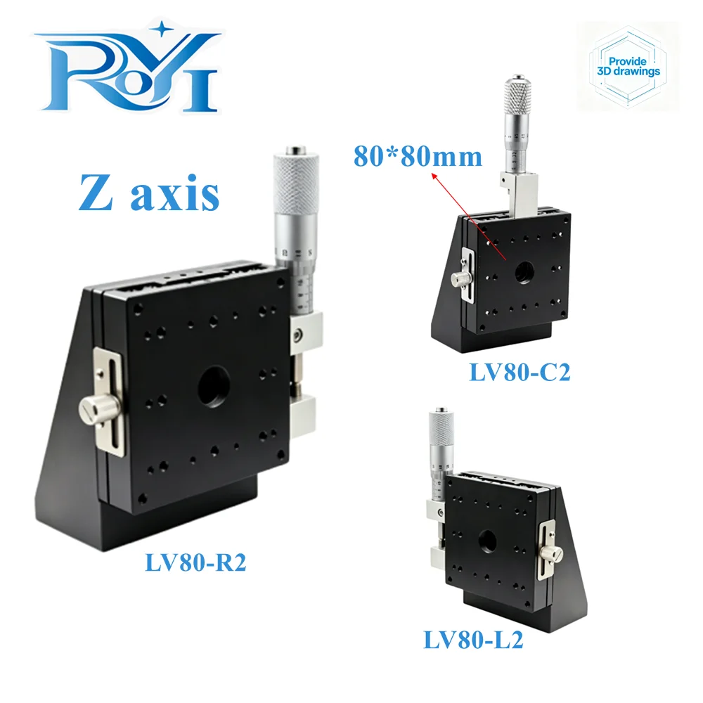 LV80-L/C/R Z-Axis Vertical Lift Linear Stage 80×80mm Cross Roller Guide Manual Fine Tuning Displacement Sliding Table Platform