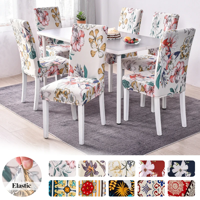 Floral Chair Cover Spandex Elastic Chair Slipcover Seat Case Stretch Chair Covers for Dining Room Kitchen Wedding Hotel Banquet