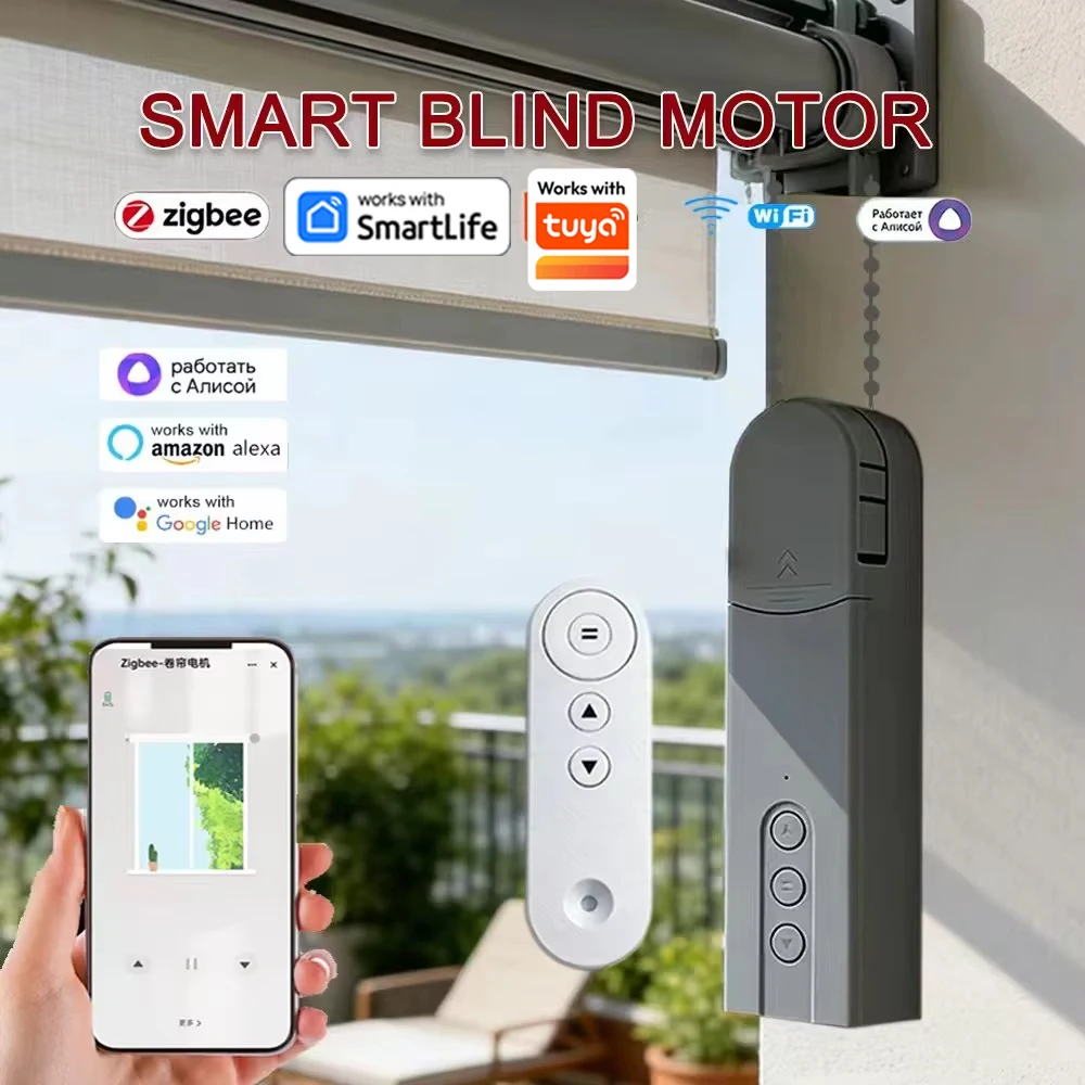 Wifi/Zigbee Smart Electric Curtain Shutter Motor Roller Blinds Shade Drive RF Remote for TUYA APP Control Alexa Google Assistant