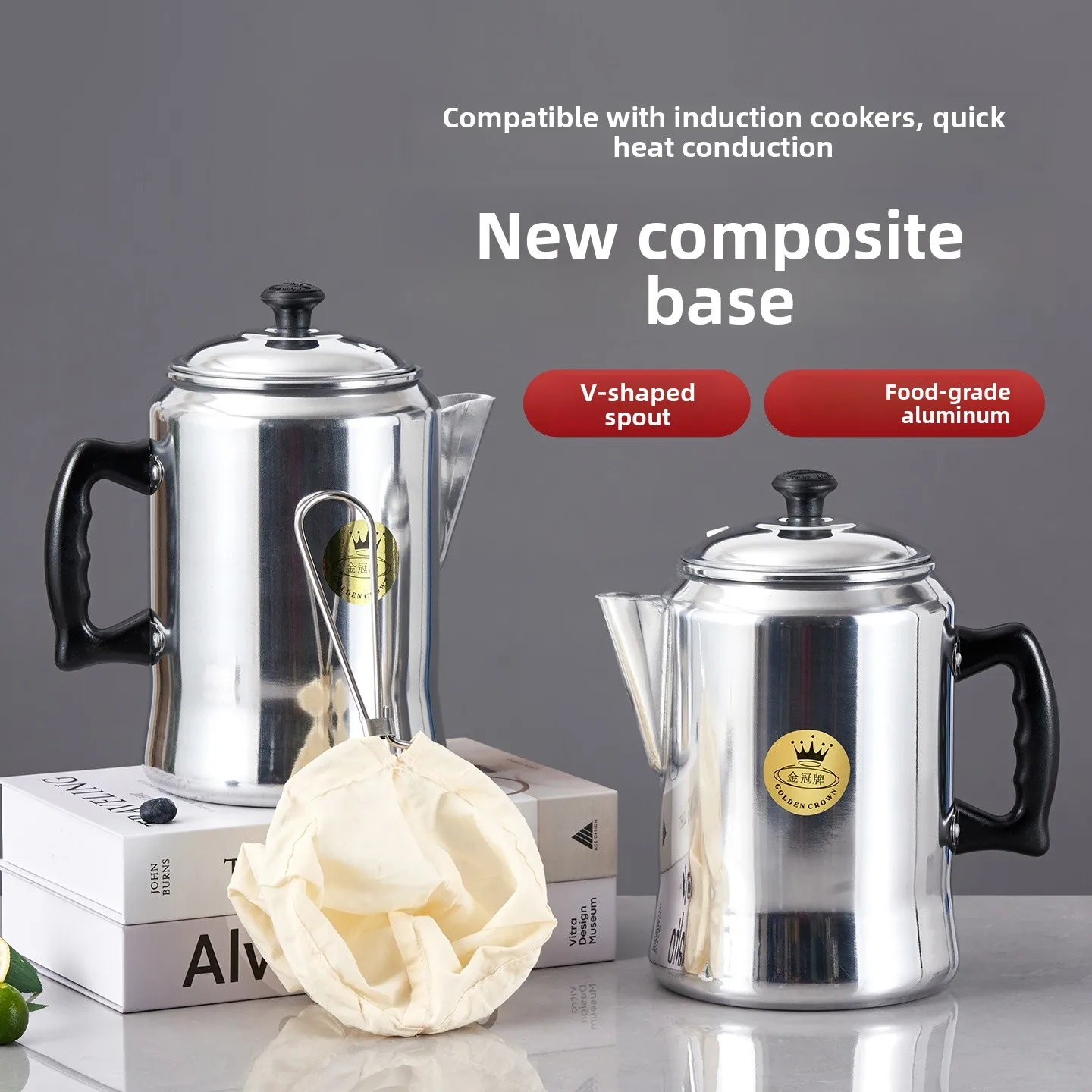 

Gold Crown Hong Kong Sle Milk Tea Pot 3L Алюминиевый горшок Шелковый кофейник для заваривания чая для плиты Набор для кофе