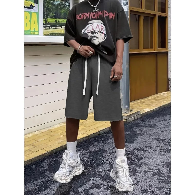 شورت كاجوال صيفي رمادي فاتح للرجال بحزام مطاطي مع نسخة فضفاضة قابلة للتنفس مناسبة لسراويل رياضية #4