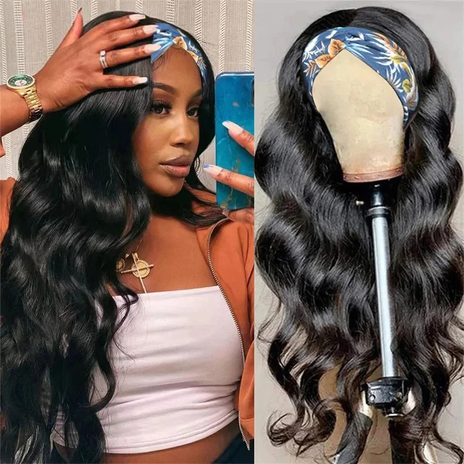 Body Wave 100% Human Hair Wigs - Headband Wig Human Hair For Black Women ,Full Machine Made Wig Curly Hair 8-24 Inches Remy Hair