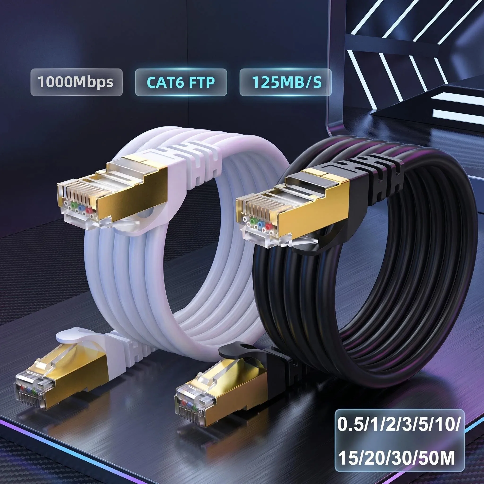 Câble Ethernet Cat6 FTP RJ45, 0.5-50M, cordon réseau Gigabit LAN, fil Internet haute vitesse pour routeur, accessoires pour Console de jeu PS5