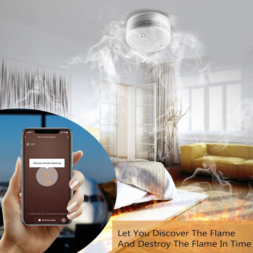 

Smoke Smart Sensor Home Security Alarm 24H Monitoring Natural Gas Leak Tester Temperature Compensation White