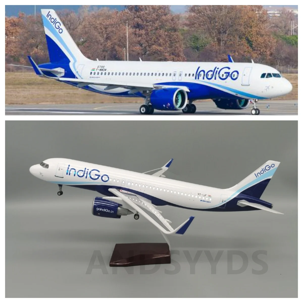 

Airbus A320 Airplane A320NEO Indigo of India Airlines Aircraft Model Scale 1/80 Resin 47cm Model Toy Plane for Children With LED