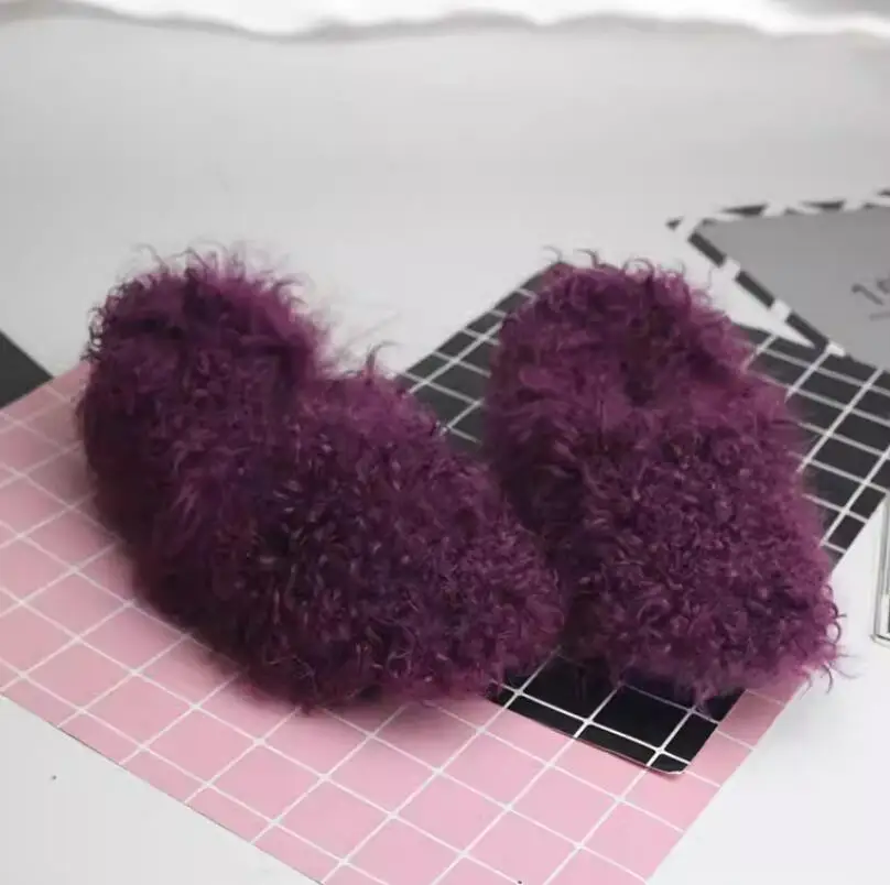 New Curly Lamb wool fur flat Loafer Warm Winter Fluffy Fur Shoes Cozy Slip on Flat casual shoes