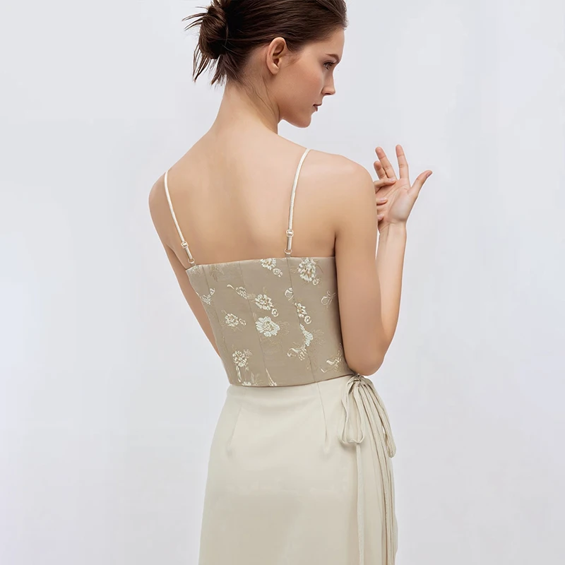 Amii Women Top 2026 Spring New Jacquard Sling Vest Women Adjustable Shoulder Strap Inner Waist-cinching Sleeveless Top 12651005 image 2