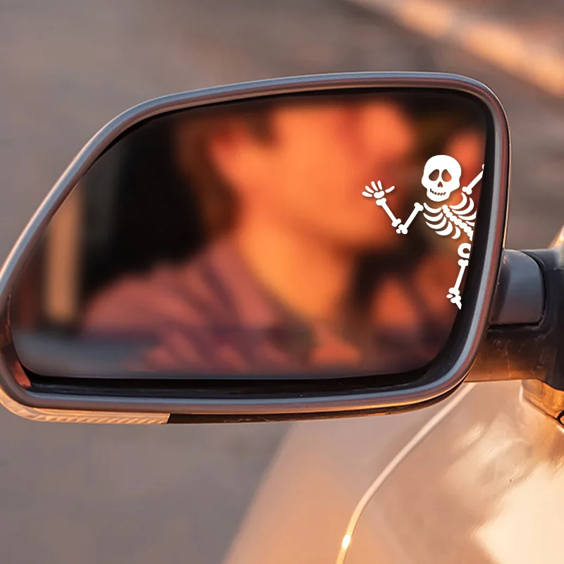 2Pcs Holographic Dancing Skeleton Vinyl Stickers, Waterproof Decals For Car Interior Rearview Mirror Decor, Holiday Gift