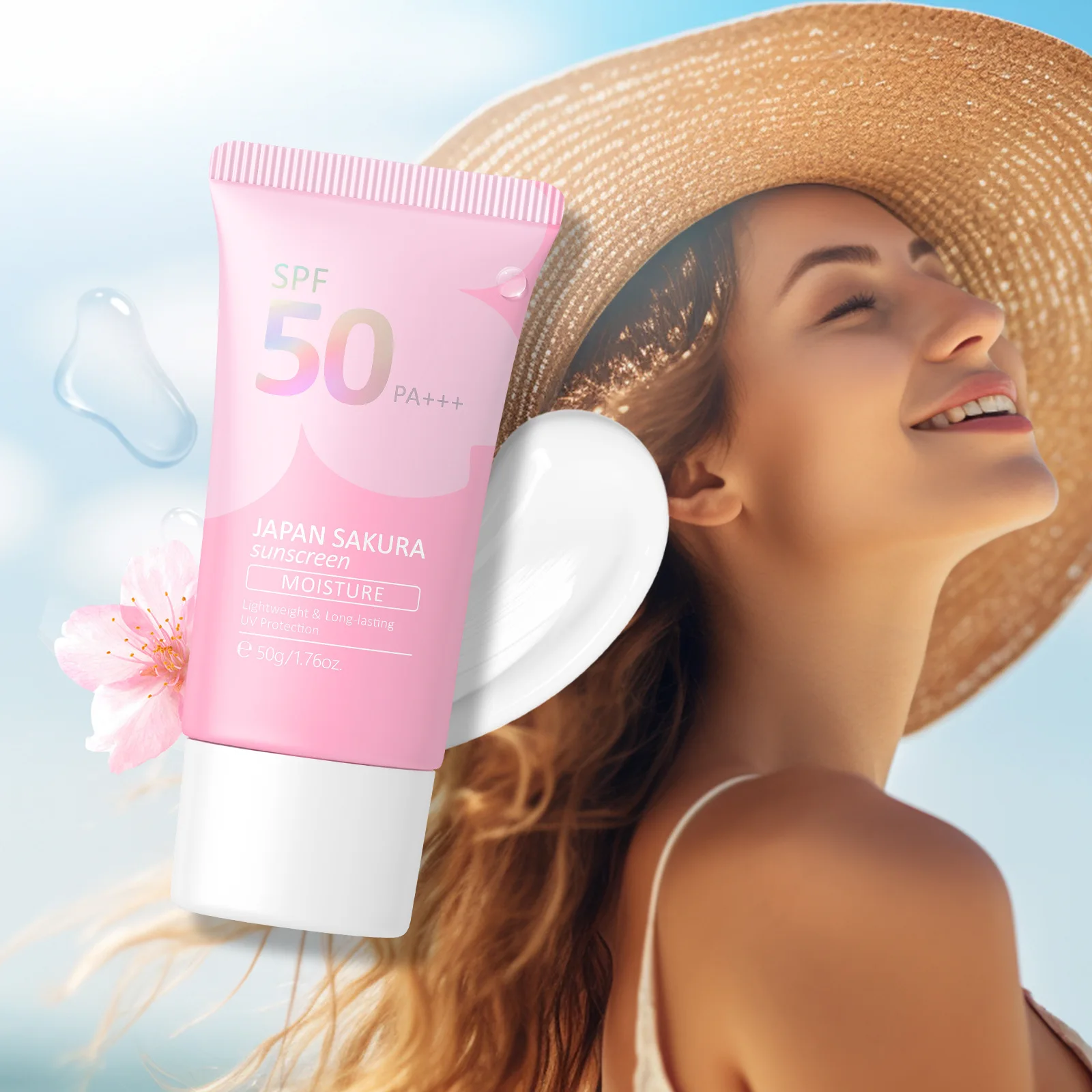 10pcs Sakura Sunscreen Spf50 Lotion 50ml Facial Sun Block Isolation Cream Facial Cream Skin Moisturizer Protective Cream