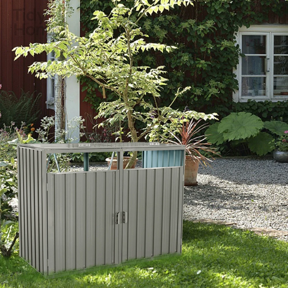 

Metal Outdoor Bin Shed for Garbage Storage,Stainless Galvanized Steel,Ventilated and Lockable Bin Shed for Garden Yard Lawn,Grey