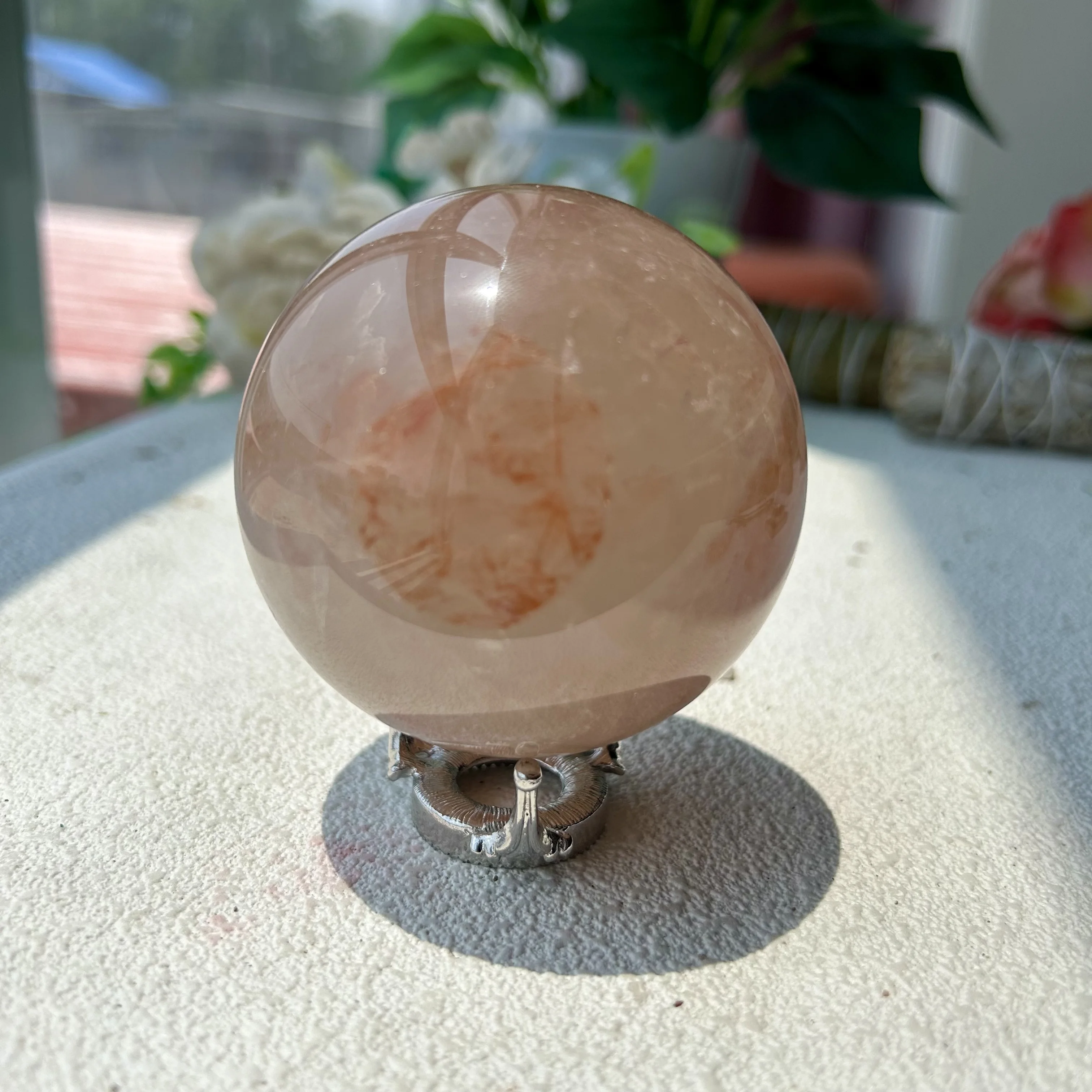 Natural Red Fire Quartz Sphere Polished Crystal Ball Ornaments Reiki Healing Stone Gift Home Decor 5th 70mm 485g