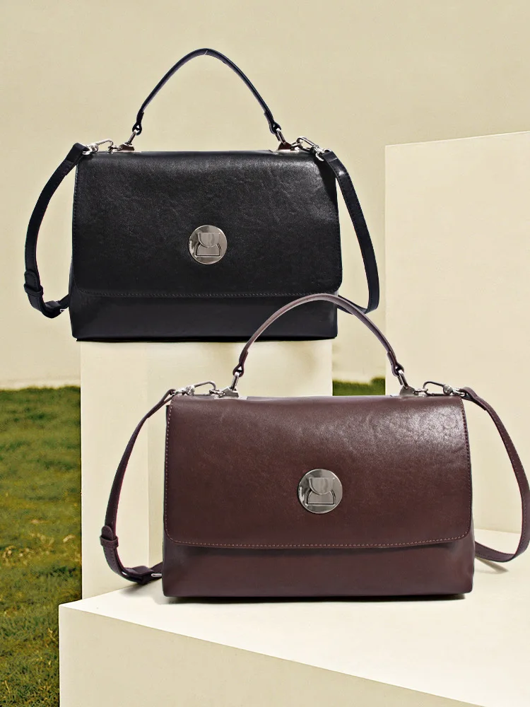 

Retro Style Aesthetic Appearance Women Messenger Bag Vegetable Tanned Cowhide Leather Female Shoulder Bag Luxury Lock Handbag