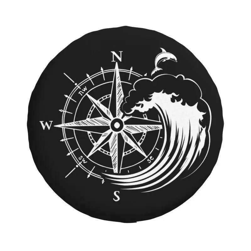 Custom Dolphin Compass Camper Spare Tire Cover for Jeep Wrangler Camper 4WD 4x4 SUV Car Wheel Protectors 14