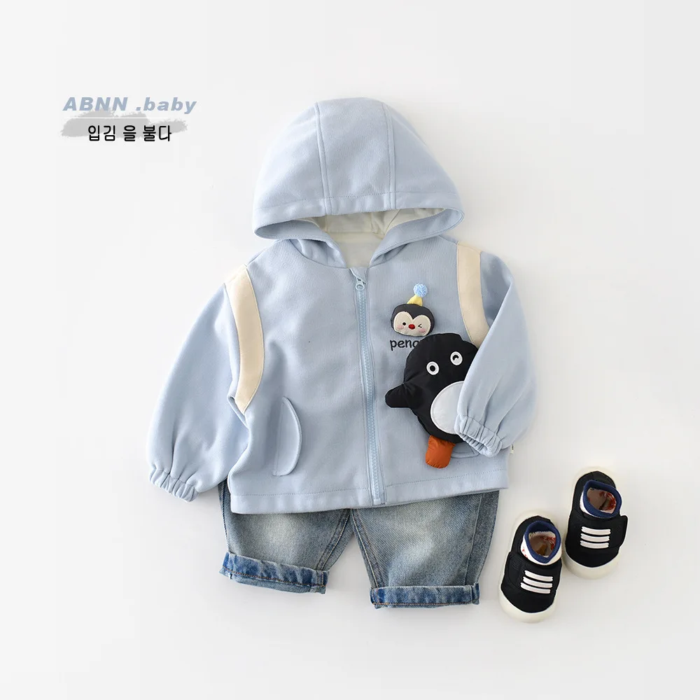 2026 Spring New Baby Long Sleeve Coat Infant Girl Casual Hooded Cardigan Cotton Boys Cute Cartoon Tops Toddler Clothes