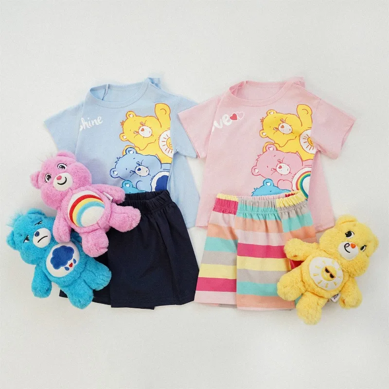 

Hot New Care Bears Short Sleeved Set for Summer Boy and Girl Pure Cotton Short Sleeved Two-piece Set for Summer Birthday Gift