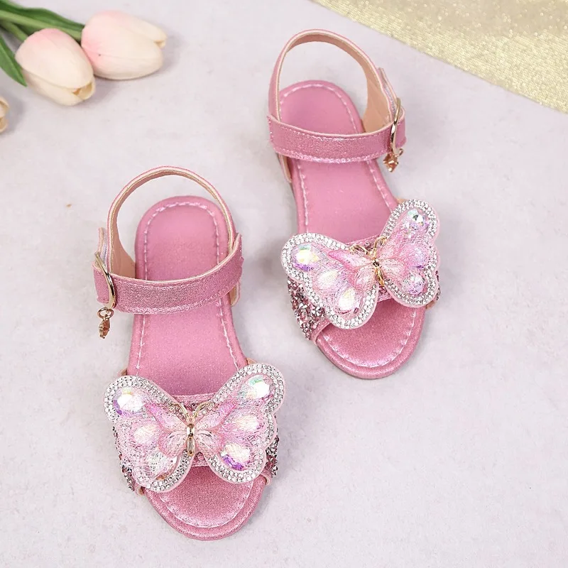 Girls Casual Sandals Sweet Butterfly Kids Sandals Soft Bottom Non-slip 2026 Summer New Children Beach Shoes Trendy Fashion