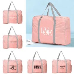 Bolsa dobrável de viagem para mulheres Bolsas de grande capacidade Organizador de roupas Sacos de classificação de bagagem Duffle Bag Padrão de texto