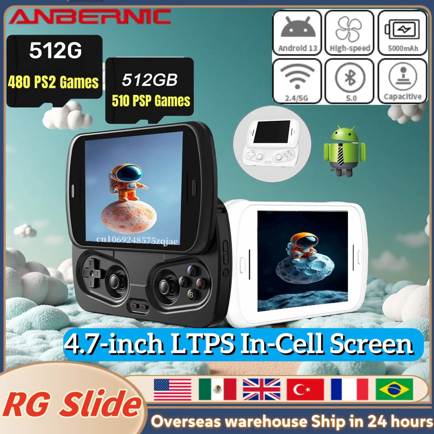 ANBERNIC RG Slide Handheld Game Console 4.7-inch LTPS In-Cell Display 1280*960 Screen Retro Video Game Player 512G PS2 PSP GAMES