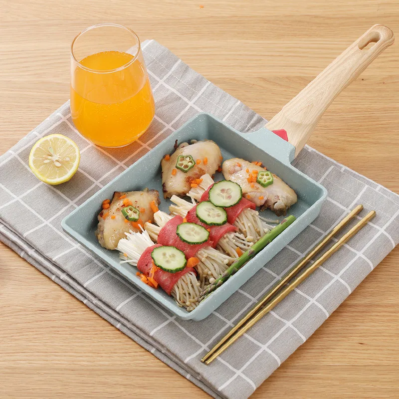 

Прочная кастрюля с антипригарным покрытием, кухонная утварь с деревянной ручкой, кухонная газовая индукционная плита, кастрюли для приготовления пищи, сковороды для омлета тамагоки