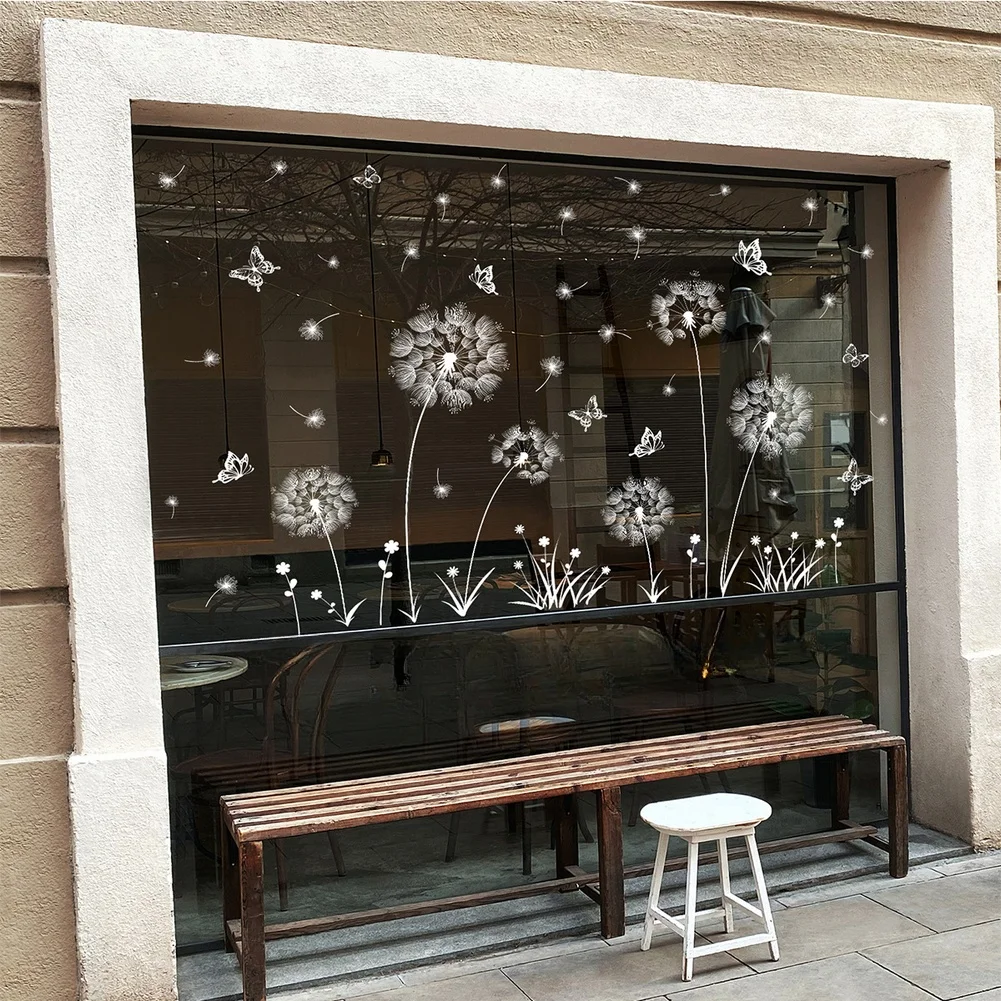 White for dandelion Pattern Window Sticker PVC Material for Indoor Decoration on Walls and Shopfront Glass Surfaces