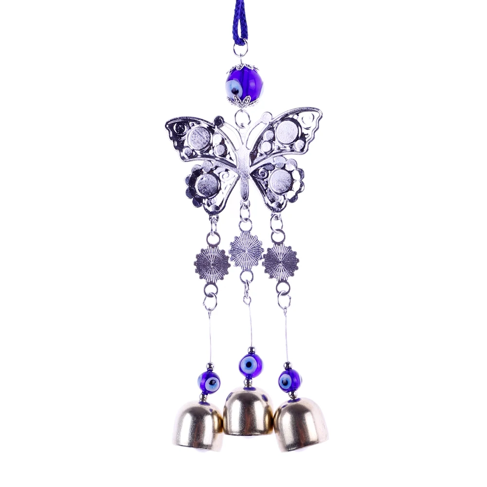 Lucky Blue Eyes Butterfly Bell Charm Keychain Turkish Blue Eye Beads Pendant For Car Rearview Mirror Hanging Decor Key Chain image 2