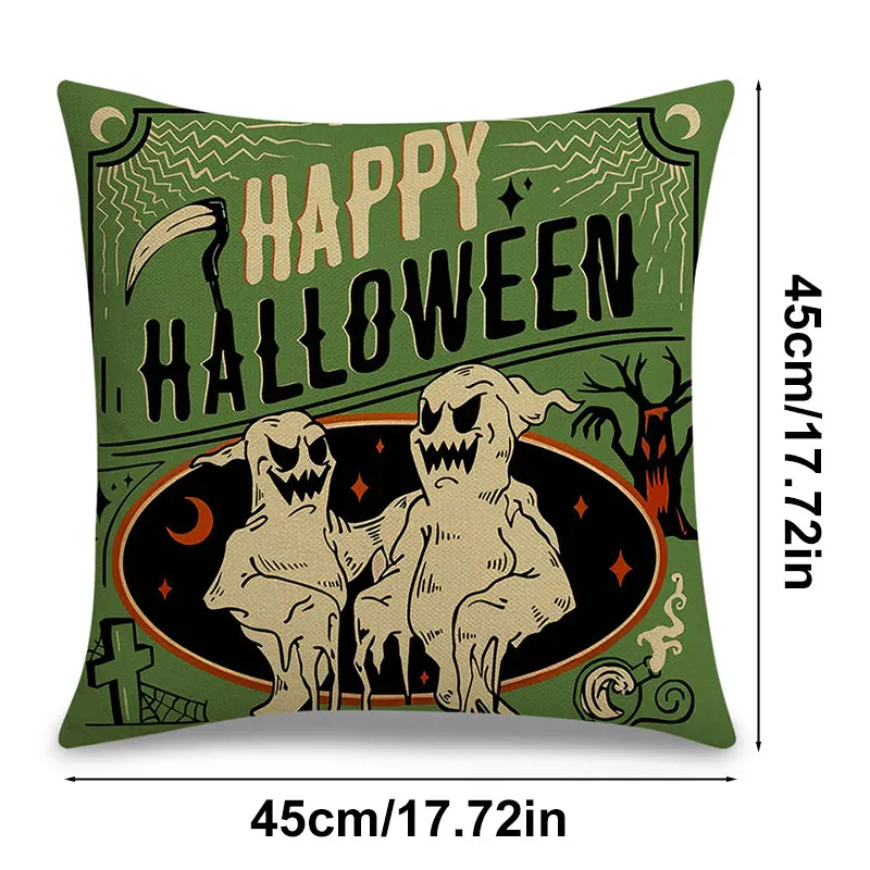 Halloween Pillow Covers Ghost Black Cat Pumpkin Skull Soft Linen Sofa Car Pillowcase, Halloween Decorations For Home Kitchen