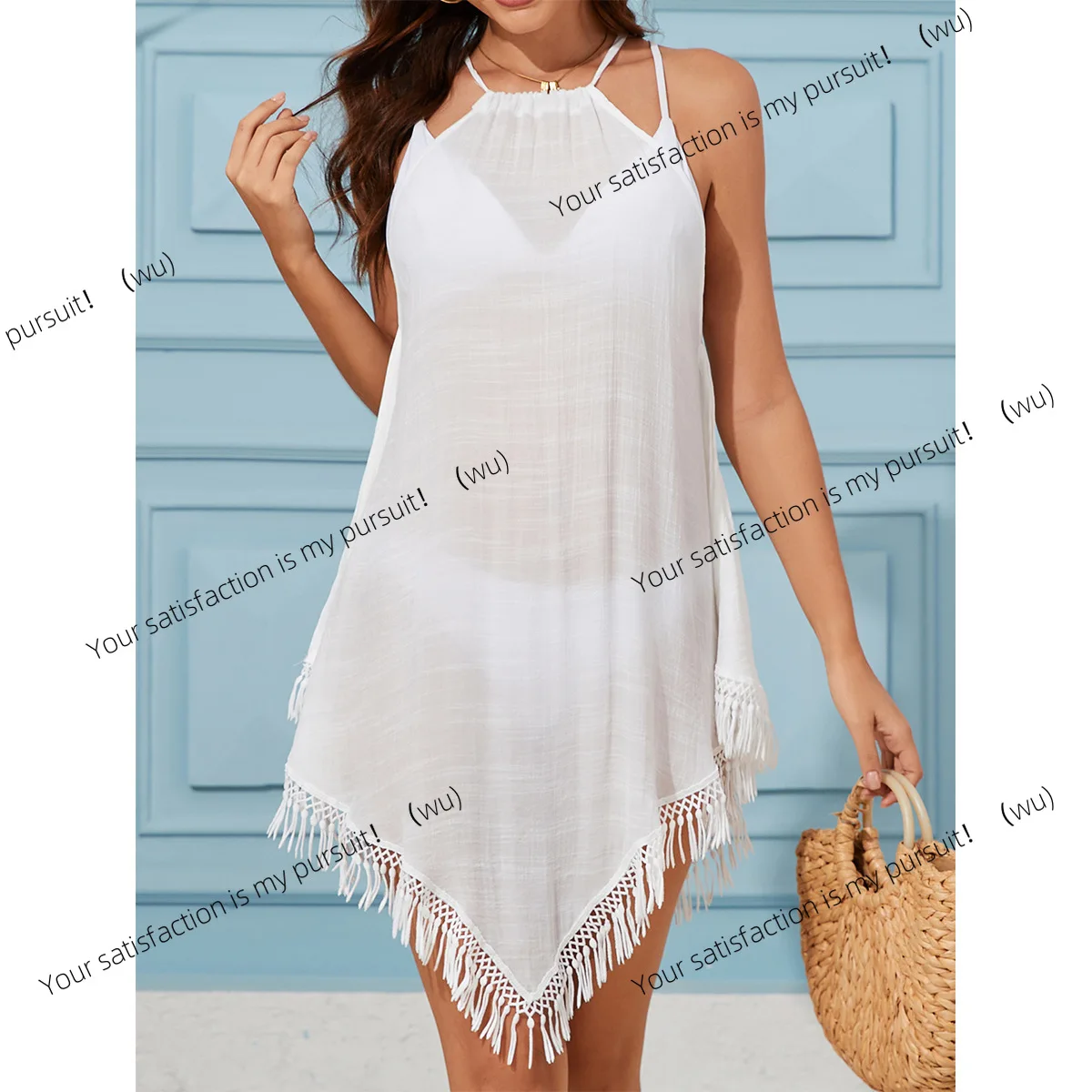 

ZOCI-Tassel Dress Sleeveless Strap Hanging Neck Dress Beach Bikini Hoodie dresses for women